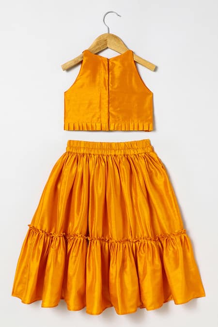 Byb Premium Embroidered Orange Top & Skirt Set 