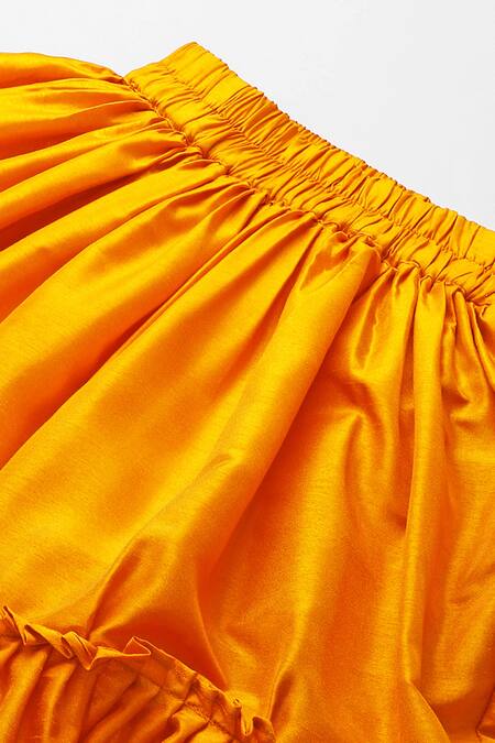 Shop_Byb Premium_Orange Silk Embroidery Top And Skirt Set 