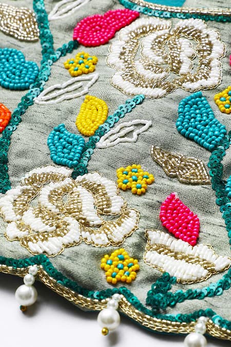 Byb Premium_Off White Chanderi Beads, Embroidery Hand Top And Skirt Set _Online_at_Aza_Fashions