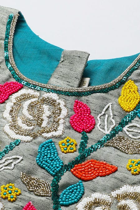 Buy_Byb Premium_Off White Chanderi Beads, Embroidery Hand Top And Skirt Set _Online_at_Aza_Fashions