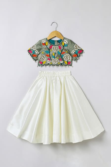 Byb Premium Off White Chanderi Beads, Embroidery Hand Top And Skirt Set 
