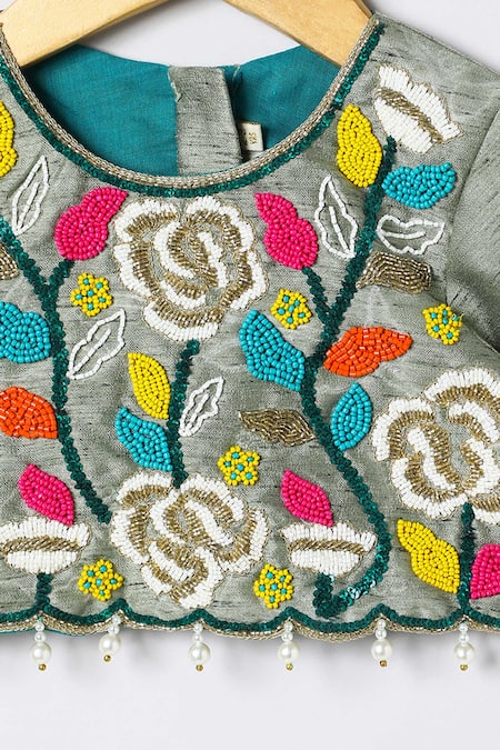 Shop_Byb Premium_Off White Chanderi Beads, Embroidery Hand Top And Skirt Set _Online_at_Aza_Fashions