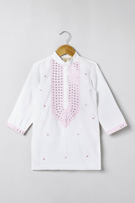 Byb Premium White Chanderi Embroidery, Sequins Kurta Pyjama Set at Aza Fashions Byb Premium_White Chanderi Embroidery, Sequins Kurta Pyjama Set _at_Aza_Fashions