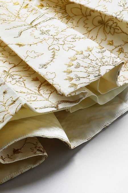 Byb Premium_Off White Silk Fabric Flowers Embroidered Dress _Online_at_Aza_Fashions