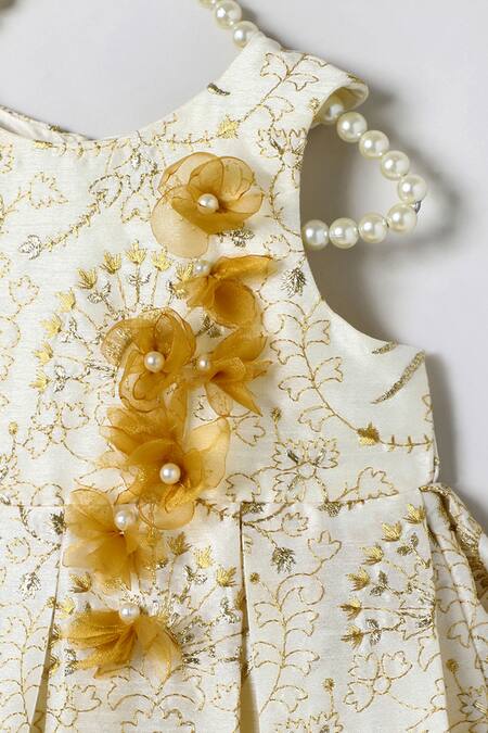 Buy_Byb Premium_Off White Silk Fabric Flowers Embroidered Dress _Online_at_Aza_Fashions