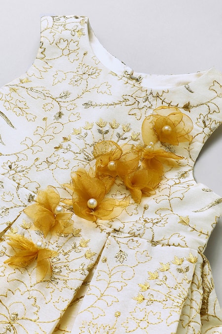 Shop_Byb Premium_Off White Silk Fabric Flowers Embroidered Dress _Online_at_Aza_Fashions