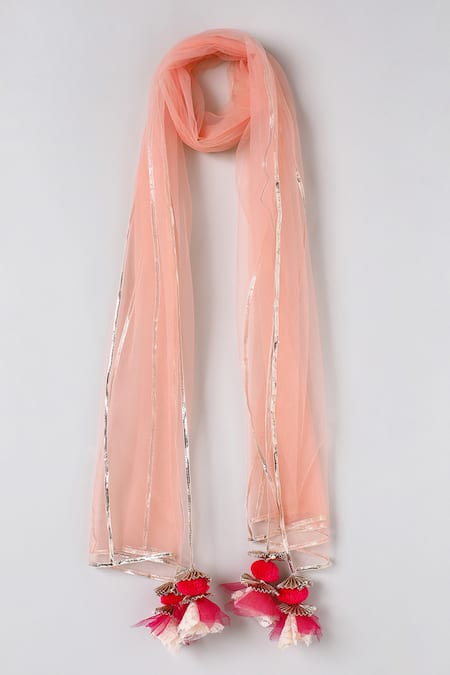 Byb Premium_Orange Tissue, Chanderi Embroidery, Fabric Flowers Hand Top Skirt Set _Online_at_Aza_Fashions