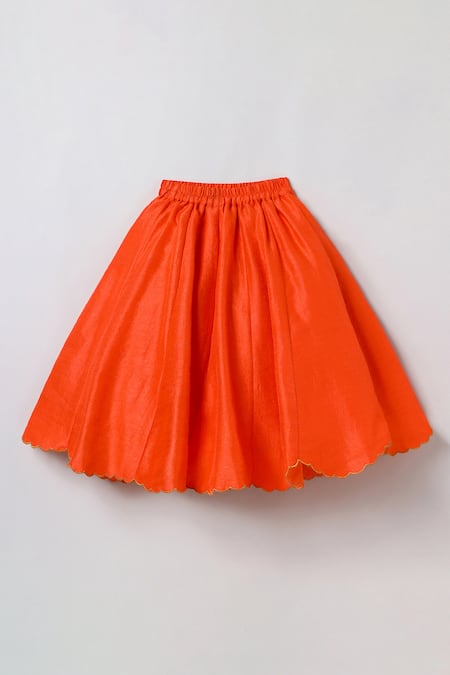 Buy_Byb Premium_Orange Tissue, Chanderi Embroidery, Fabric Flowers Hand Top Skirt Set _Online_at_Aza_Fashions