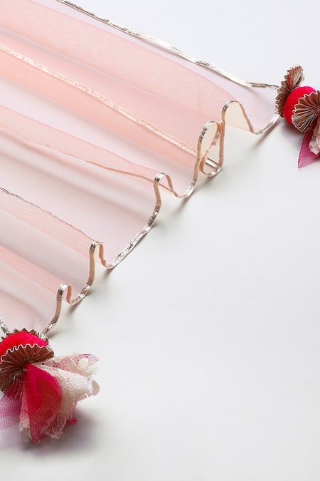 Shop_Byb Premium_Orange Tissue, Chanderi Embroidery, Fabric Flowers Hand Top Skirt Set 