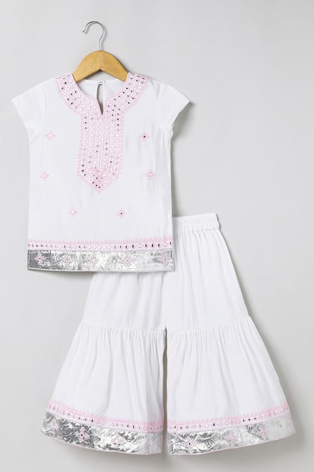 Byb Premium White Embroidered Top & Sharara Set 