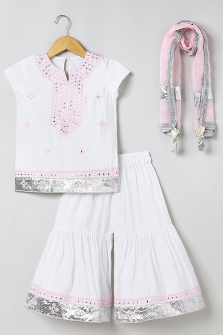 Byb Premium White Chanderi Embroidery, Zari Top And Sharara Set 
