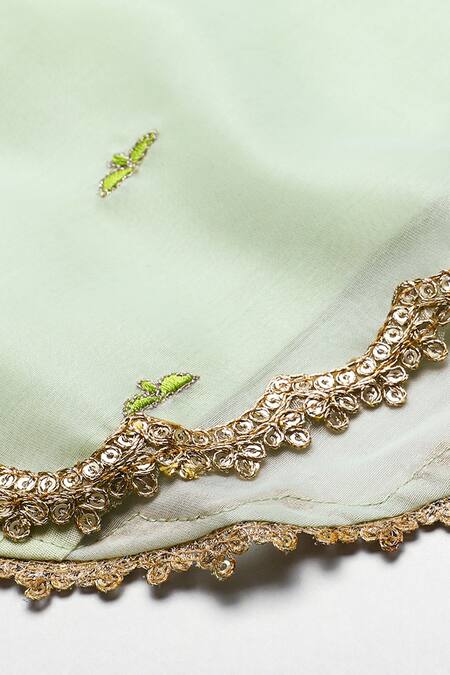 Shop_Byb Premium_Green Chanderi Embroidery, Sequins, Zari Sage Top And Sharara Set _Online_at_Aza_Fashions