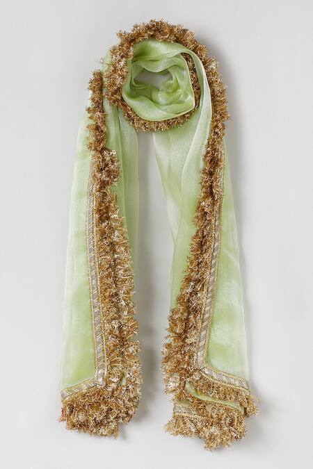 Byb Premium_Green Chanderi Embroidery, Sequins, Zari Sage Top And Sharara Set _at_Aza_Fashions