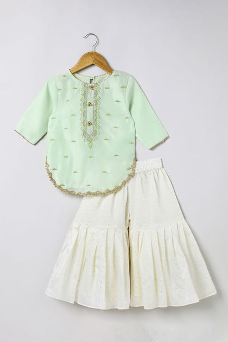 Byb Premium Sage Green Embroidered Top & Sharara Set 