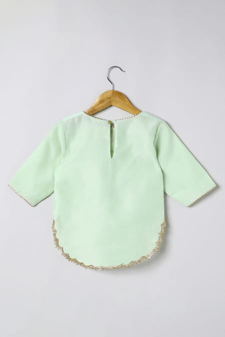 Buy_Byb Premium_Green Chanderi Embroidery, Sequins, Zari Sage Top And Sharara Set 