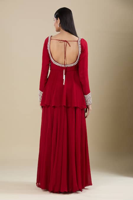 Samyukta Singhania Red Moti Embroidered Kurta Set 