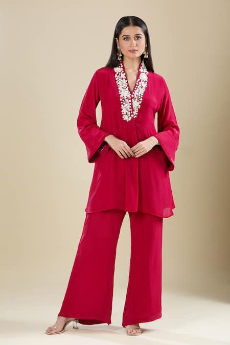Samyukta Singhania Red Crepe Kurta Set 