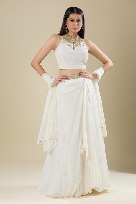 Samyukta Singhania White Sequined Lehenga Set 