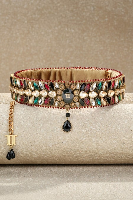 Tarun Tahiliani Multi Color Fancy Crystal Stones Belt 