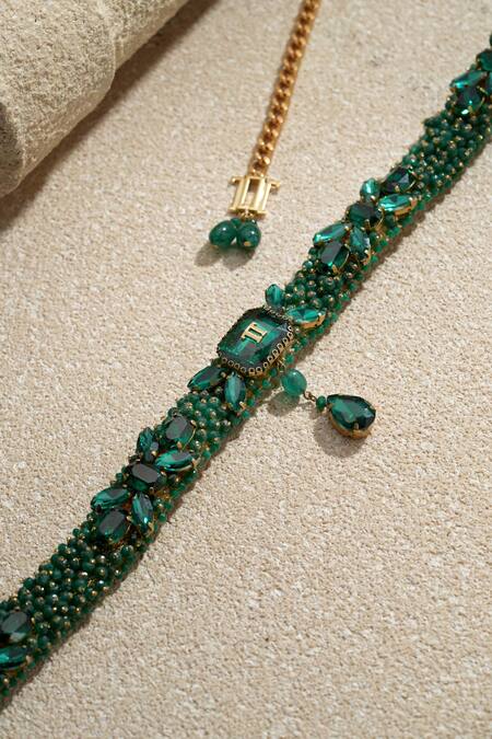 Buy_Tarun Tahiliani_Emerald Green Beads Belt _Online_at_Aza_Fashions