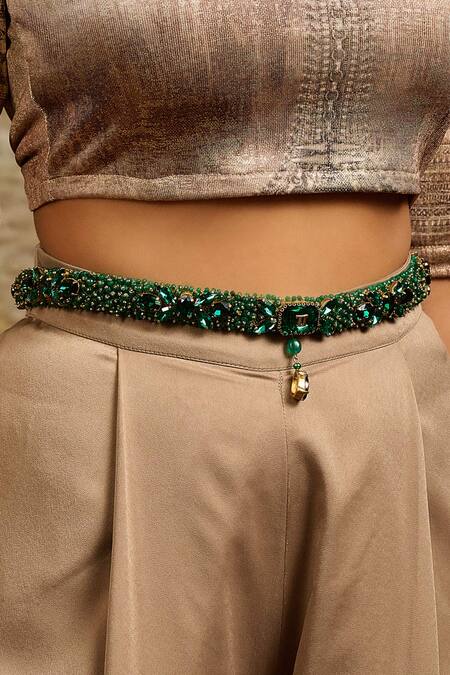 Shop_Tarun Tahiliani_Emerald Green Beads Belt _Online_at_Aza_Fashions