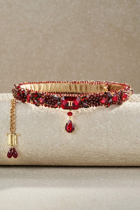 Tarun Tahiliani Ruby Red Embellished Belt 