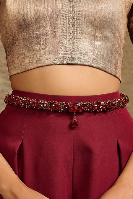 Tarun Tahiliani Red Beads Ruby Embellished Belt at Aza Fashions Tarun Tahiliani_Red Beads Ruby Embellished Belt _at_Aza_Fashions
