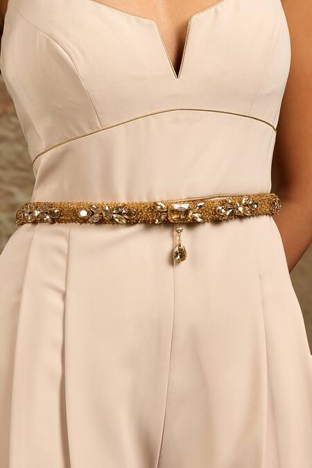 Shop_Tarun Tahiliani_Gold Beads Belt _Online_at_Aza_Fashions