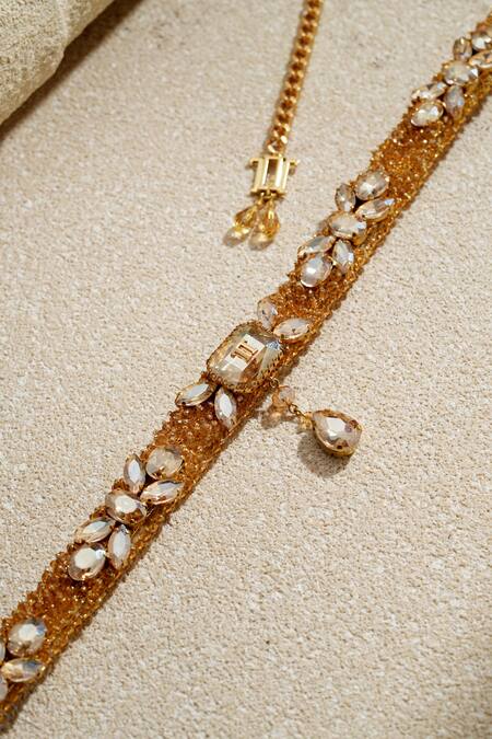 Tarun Tahiliani_Gold Beads Belt _at_Aza_Fashions