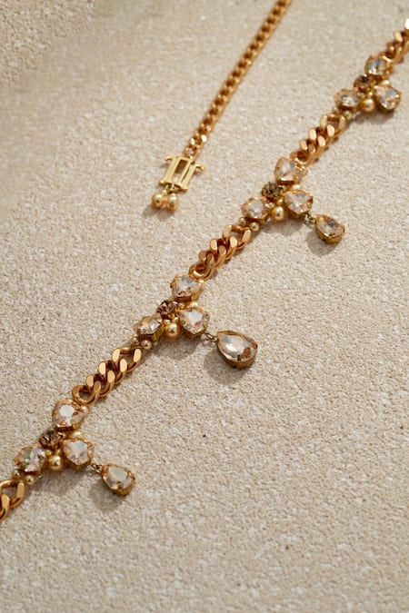 Tarun Tahiliani_Gold Stones, Pearls Swarovski Crystal Embellished Belt _Online_at_Aza_Fashions