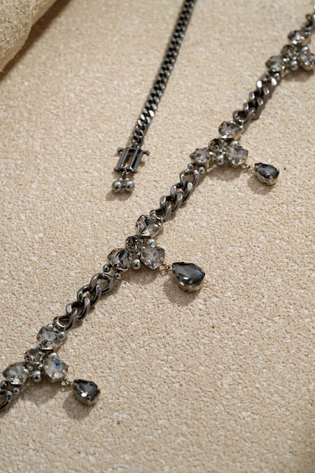 Buy_Tarun Tahiliani_Gray Stones Gunmetal Grey Embellished Belt _Online_at_Aza_Fashions