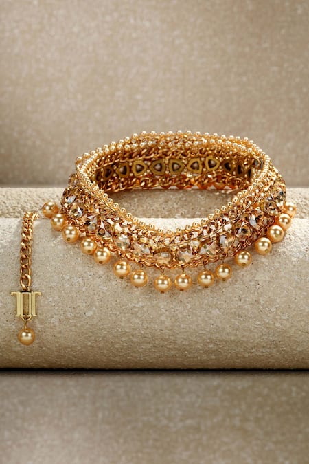 Tarun Tahiliani Gold Swarovski Pearl Embellished Belt 