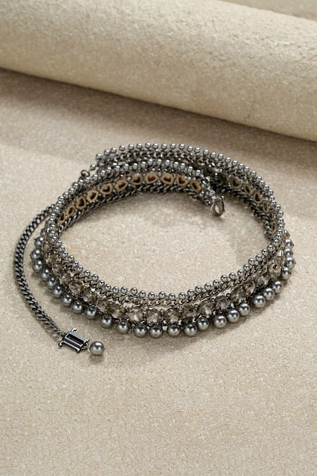 Tarun Tahiliani Gunmetal Grey Embellished Belt 
