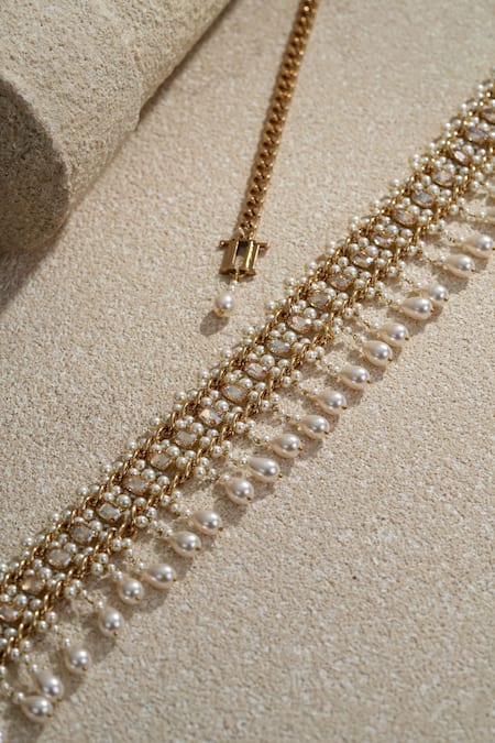 Buy_Tarun Tahiliani_Ivory Stones Swarovski Pearl Embellished Belt _Online_at_Aza_Fashions