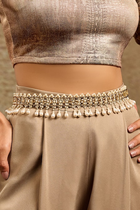 Tarun Tahiliani Swarovski Pearl Embellished Belt 
