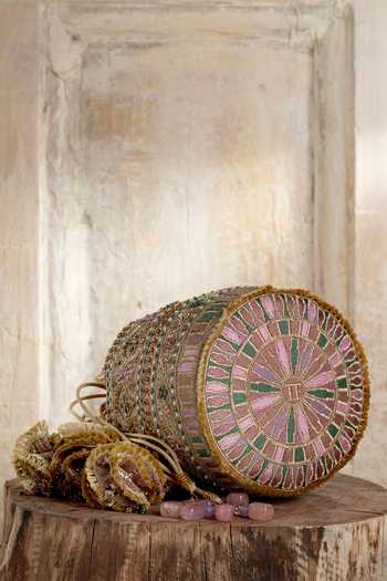 Tarun Tahiliani_Gold Stones, Beads Multi Color Potli Bag _Online_at_Aza_Fashions
