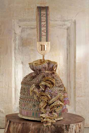 Buy_Tarun Tahiliani_Gold Stones, Beads Multi Color Potli Bag _Online_at_Aza_Fashions