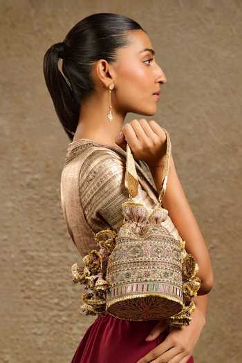 Buy_Tarun Tahiliani_Gold Stones, Beads Multi Color Potli Bag 