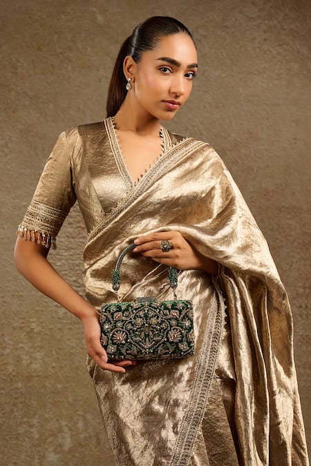 Tarun Tahiliani Emerald Green Velvet Clutch 