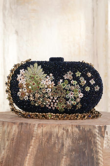 Tarun Tahiliani Vintage Blue Velvet Clutch 