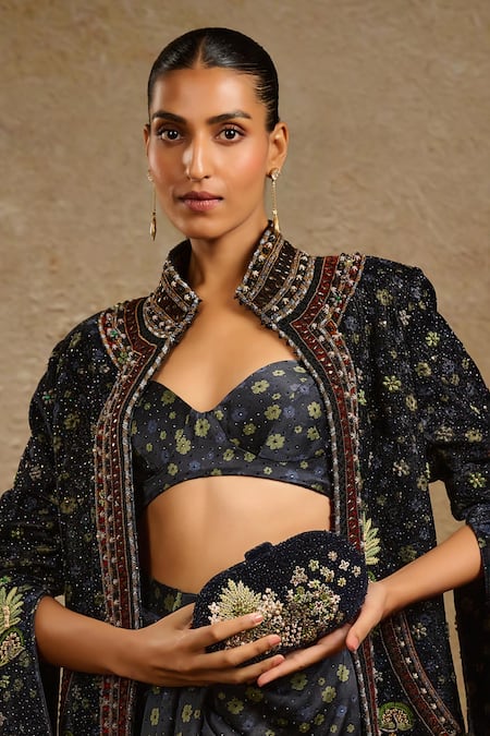 Tarun Tahiliani Vintage Blue Velvet Clutch 