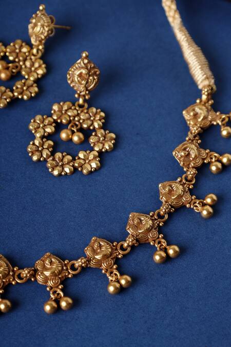 Shop_Mero Jewellery_Gold Plated Ghungroo Tribal Necklace Set _at_Aza_Fashions