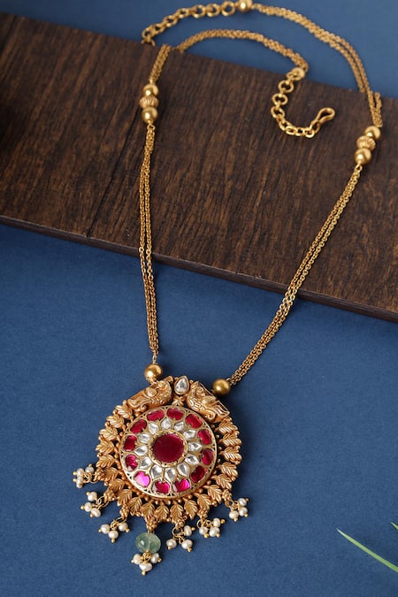 Mero Jewellery Gold Plated Kundan Peacock Pendant Necklace 