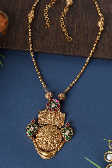 Mero Jewellery Gold Plated Kundan Temple Pendant Necklace 