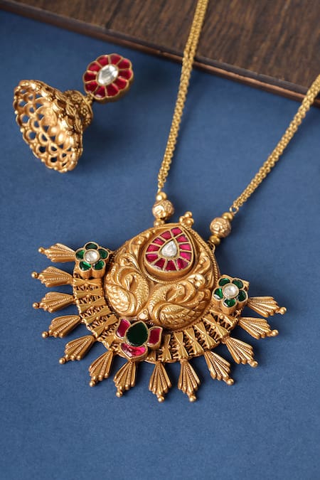 Mero Jewellery Kundan Temple Tribal Pendant Necklace Set 