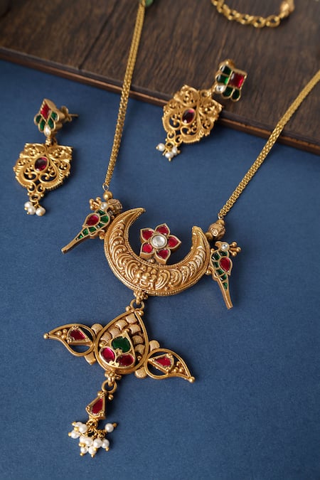 Mero Jewellery Kundan Bird Pendant Necklace Set 