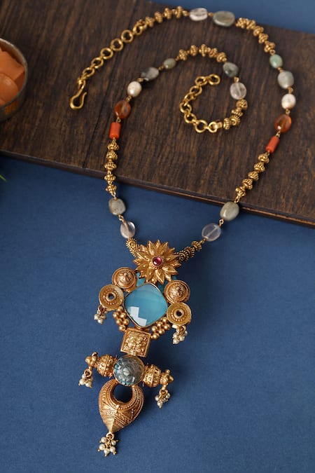 Mero Jewellery Gold Plated Calcidonia Pendant Necklace 