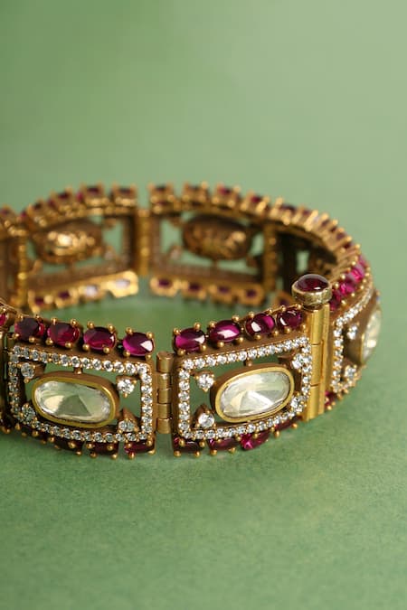 Mero Jewellery_Gold Plated Imitation Gemstones Moissanite Finish Bracelet _Online_at_Aza_Fashions