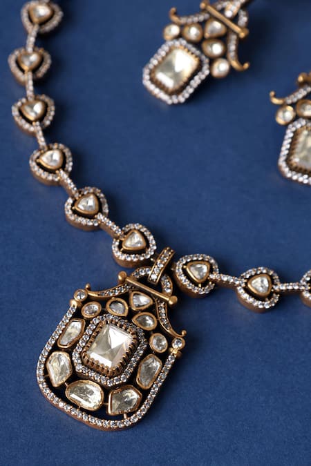 Mero Jewellery Moissanite Gold Finish Necklace Set 