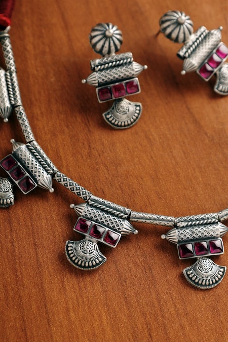 Mero Jewellery Pink Temple Tribal Necklace Set 